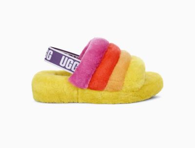 UGG Pride Fluff Yeah Slides for Womens - Pride Multicolor Yellow India